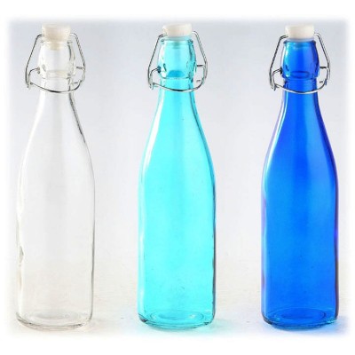 Glass Bottle with Swing Top Ceramic Clasp Stopper Set/3 Clear Aqua Blue 10.5" H  872602940905  372255242691